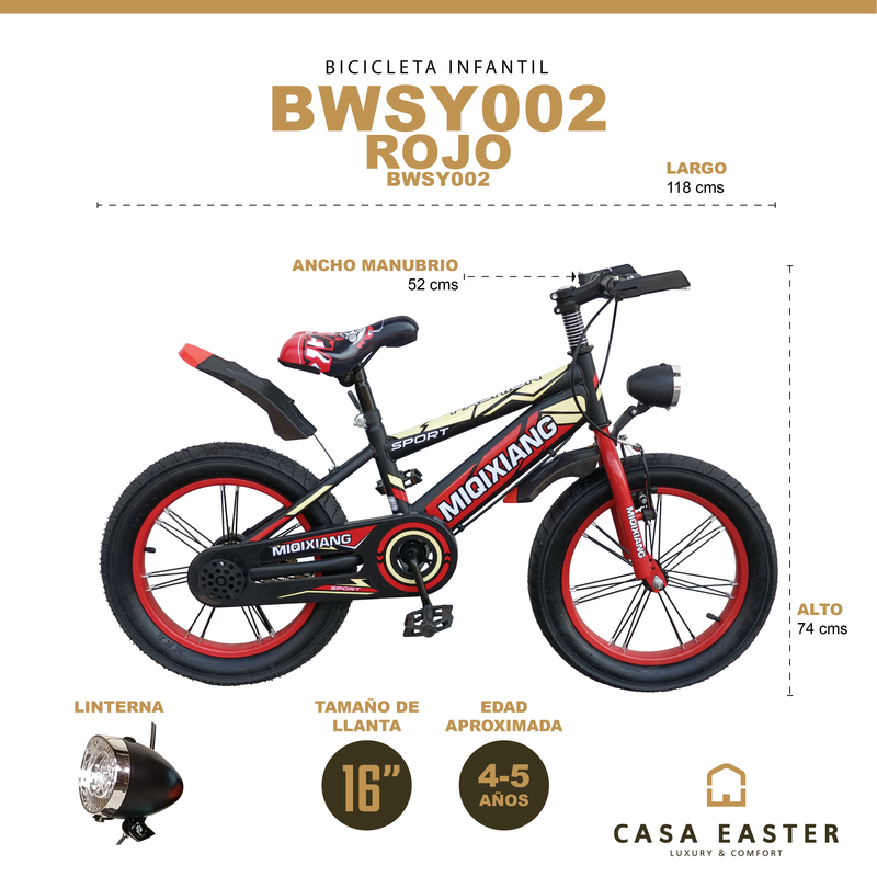 Cargue la imagen en el visor de la galería, Bicicleta Infantil de 16 Pulgadas BWSY002 Color Roja - BWSY002