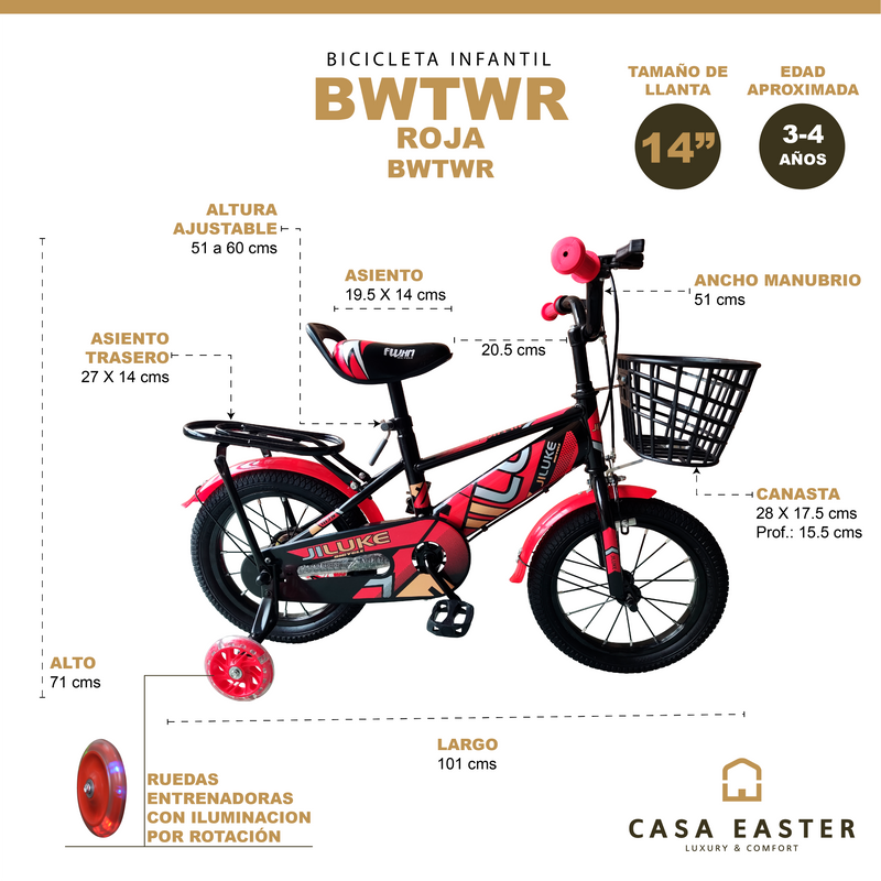 Cargue la imagen en el visor de la galería, Bicicleta Infantil BWTWR de 14" color Rojo - BWTWR