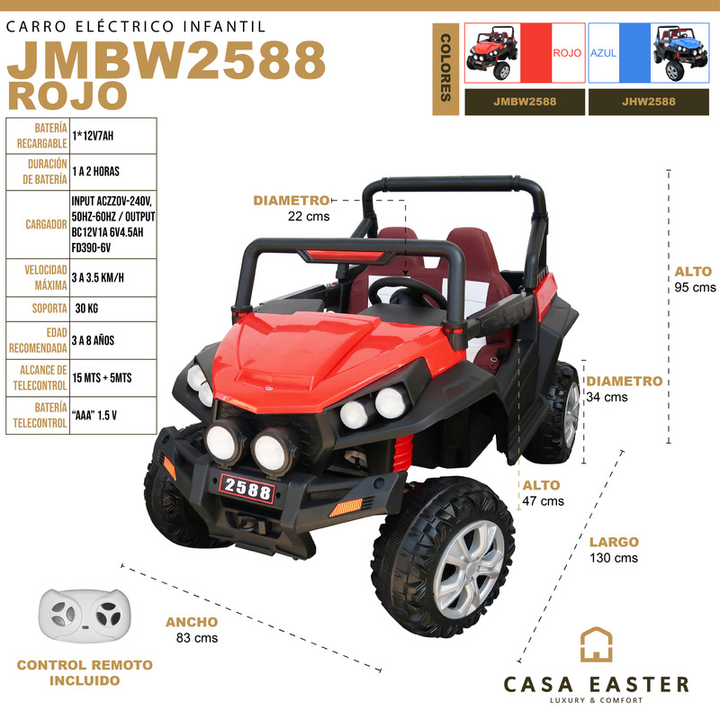 Cargue la imagen en el visor de la galería, Carrito eléctrica con control remoto infantil color rojo - JMBW2588