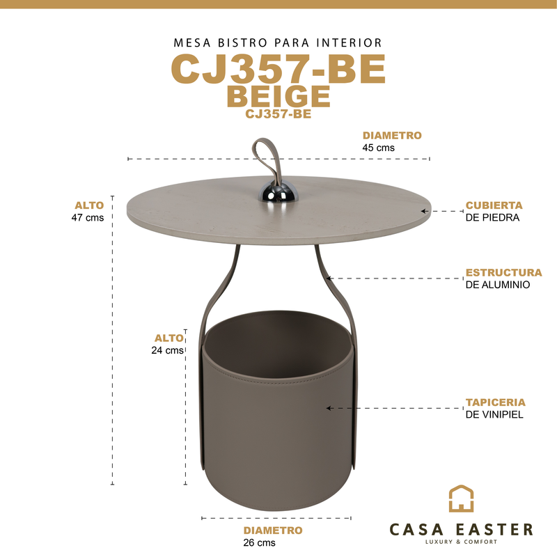 Cargue la imagen en el visor de la galería, Mesa Bistro CJ357 de Interior con piel sintética color beige y cubierta de piedra - CJ357