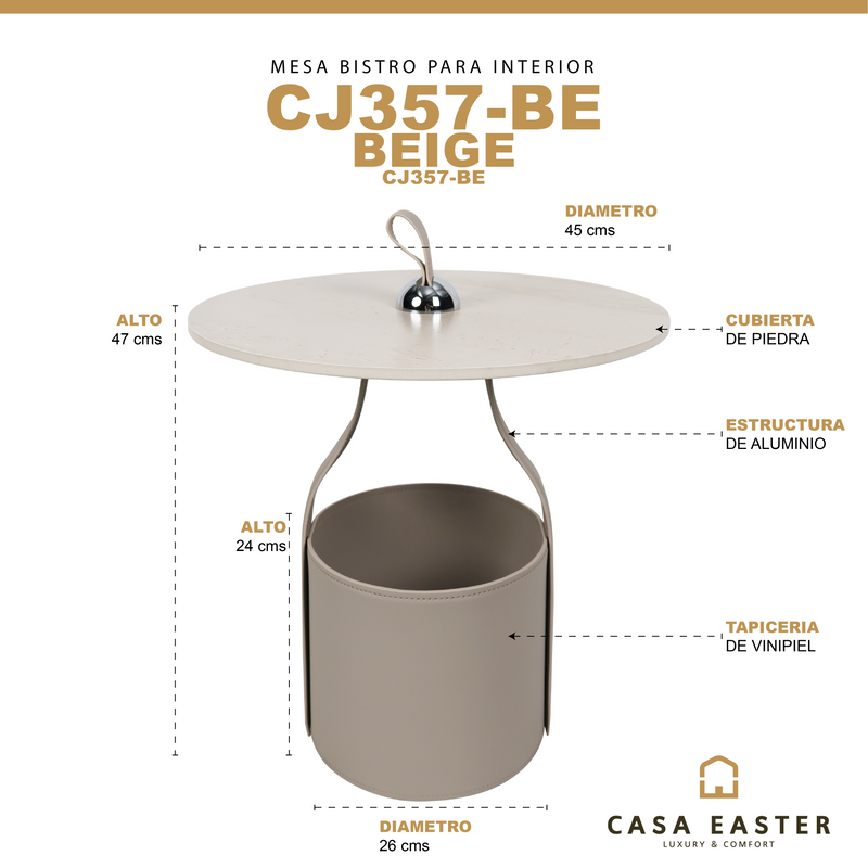 Load image into Gallery viewer, CJ357 Indoor Bistro Table with Beige Faux Leather and Stone Top - CJ357