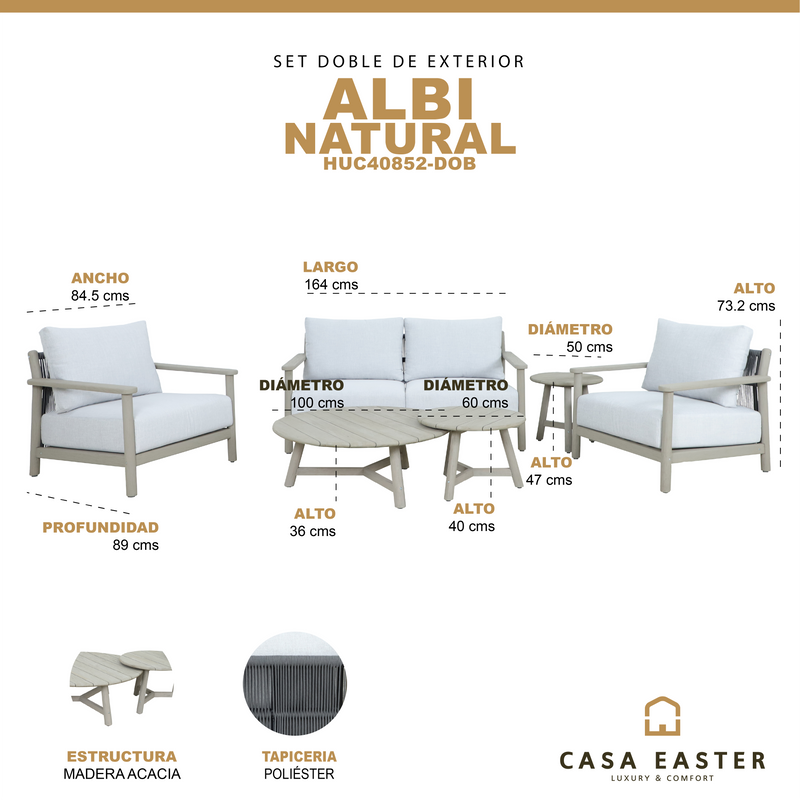 Cargue la imagen en el visor de la galería, Set doble Albi de madera color natural - HUC40852-DOB