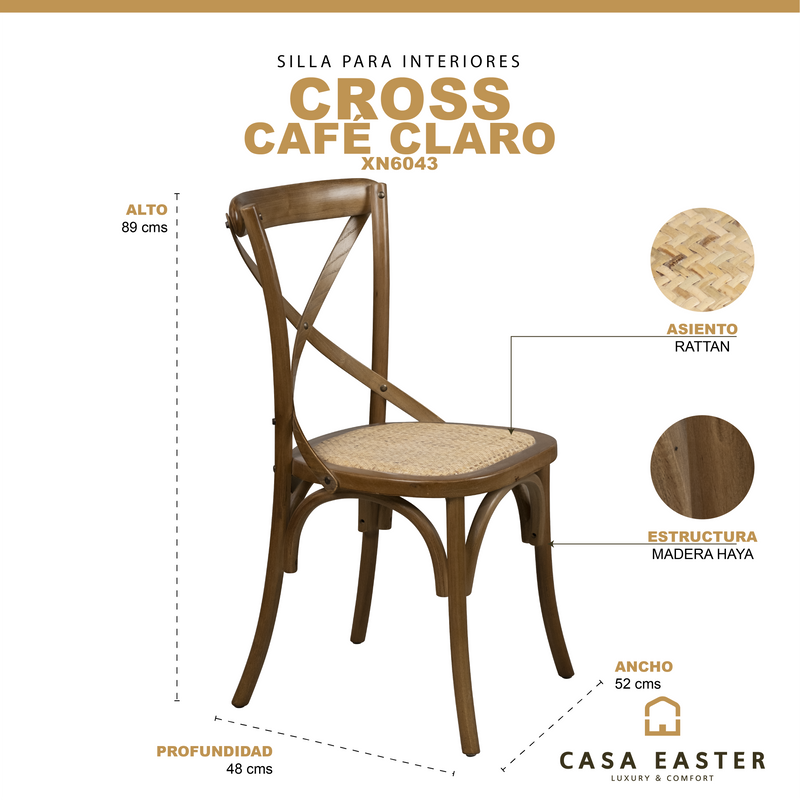 Cargue la imagen en el visor de la galería, Silla para interior de madera color café claro Cross - XN6043