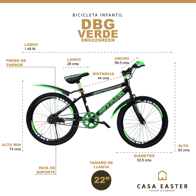 Cargue la imagen en el visor de la galería, Bicicleta DBG de 22" color verde - DBG22GREEN