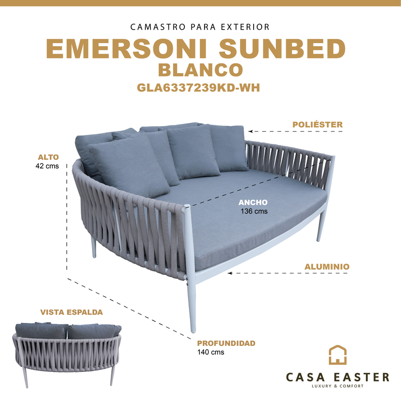 Cargue la imagen en el visor de la galería, Camastro Emersoni de aluminio color Blanco - GLA6337239KD-WH