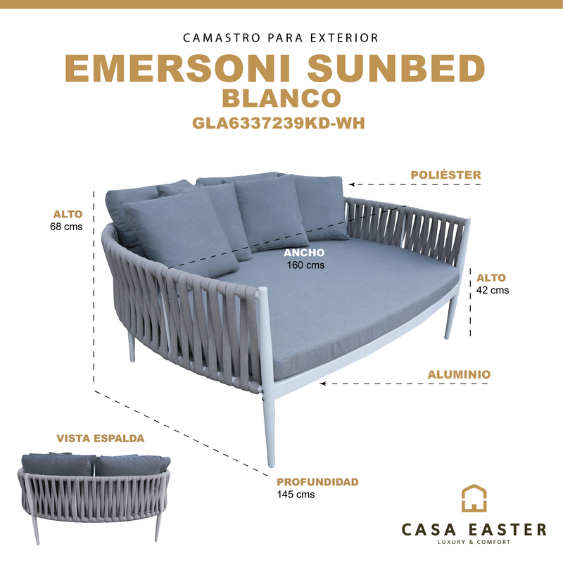 Cargue la imagen en el visor de la galería, Camastro Emersoni de aluminio color Blanco - GLA6337239KD-WH