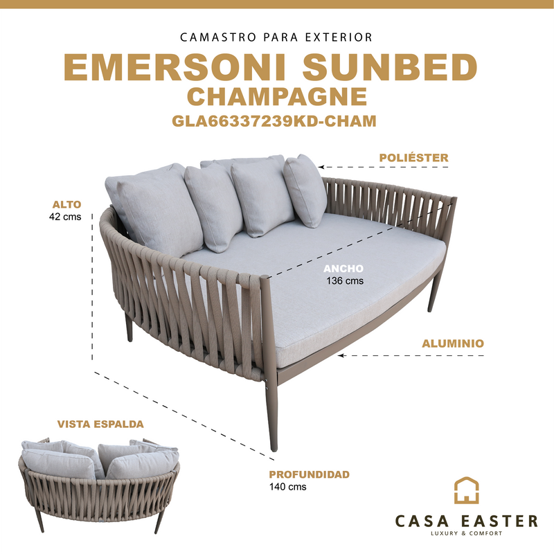 Cargue la imagen en el visor de la galería, Camastro Emersoni de aluminio color Champagne - GLA6337239KD-CHAM