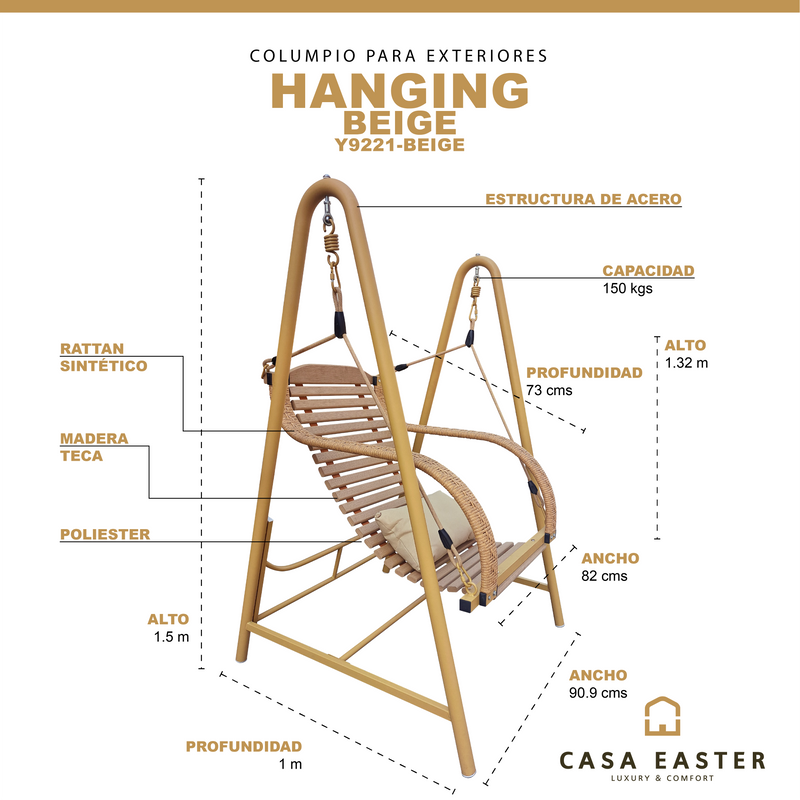 Cargue la imagen en el visor de la galería, Columpio de Madera para interior o exterior HANGING - Y9221-BEIGE