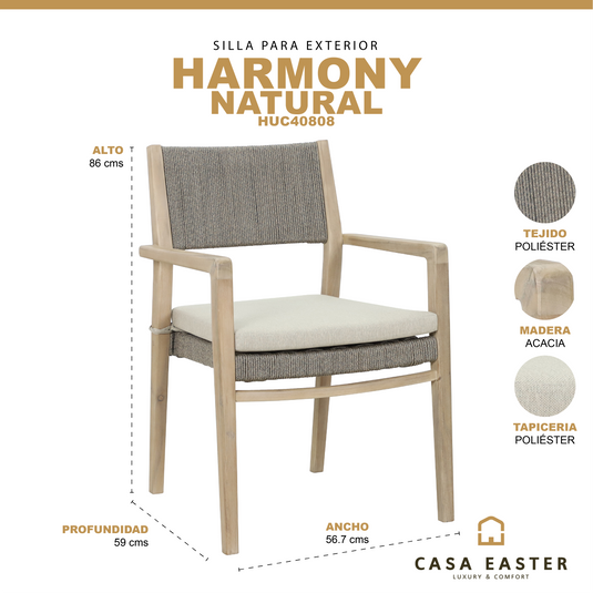 Silla de madera para exterior e interior Harmony color natural - HUC40808