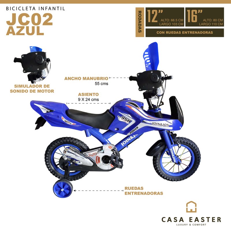 Cargue la imagen en el visor de la galería, Bicicleta de 12" JC02 color AZUL - JC0212-AZ