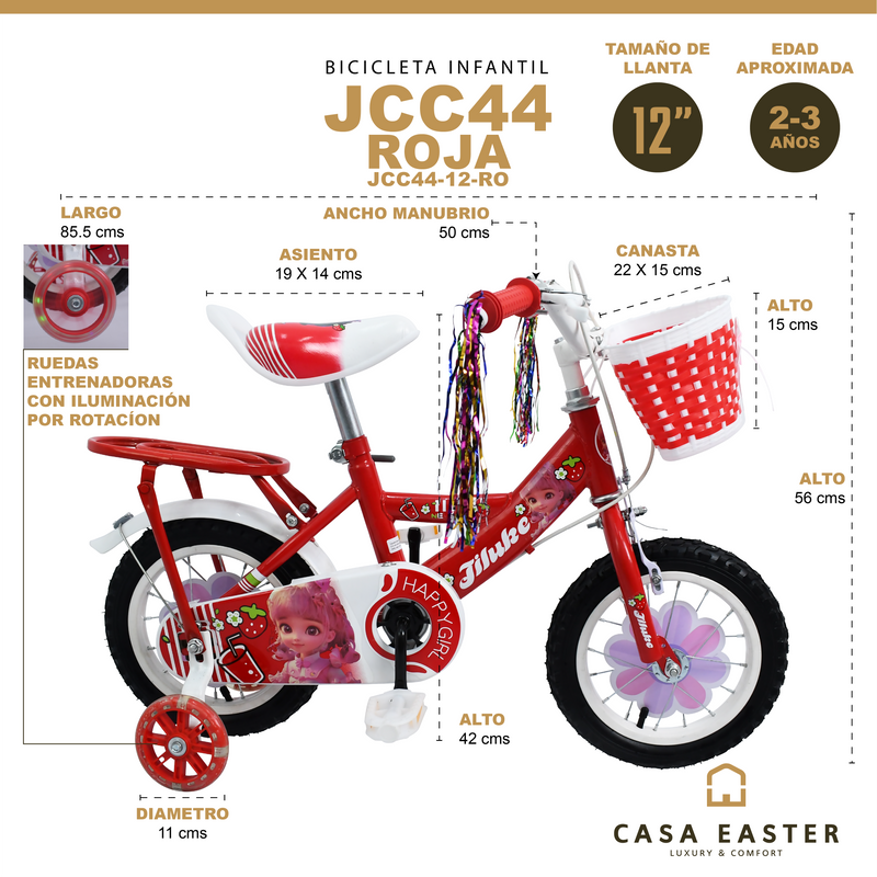 Cargue la imagen en el visor de la galería, Bicicleta Infantil de 12" JCC44-12 color Rojo - JCC44-12-RO
