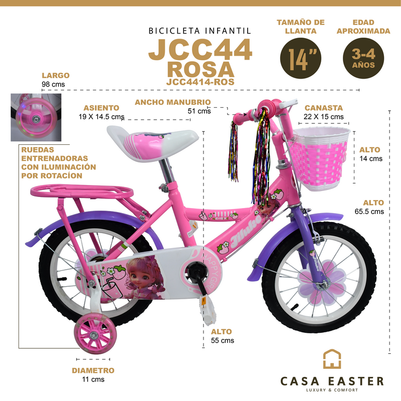 Cargue la imagen en el visor de la galería, Bicicleta Infantil de 14" JCC44-14 color Rosa - JCC44-14-ROS