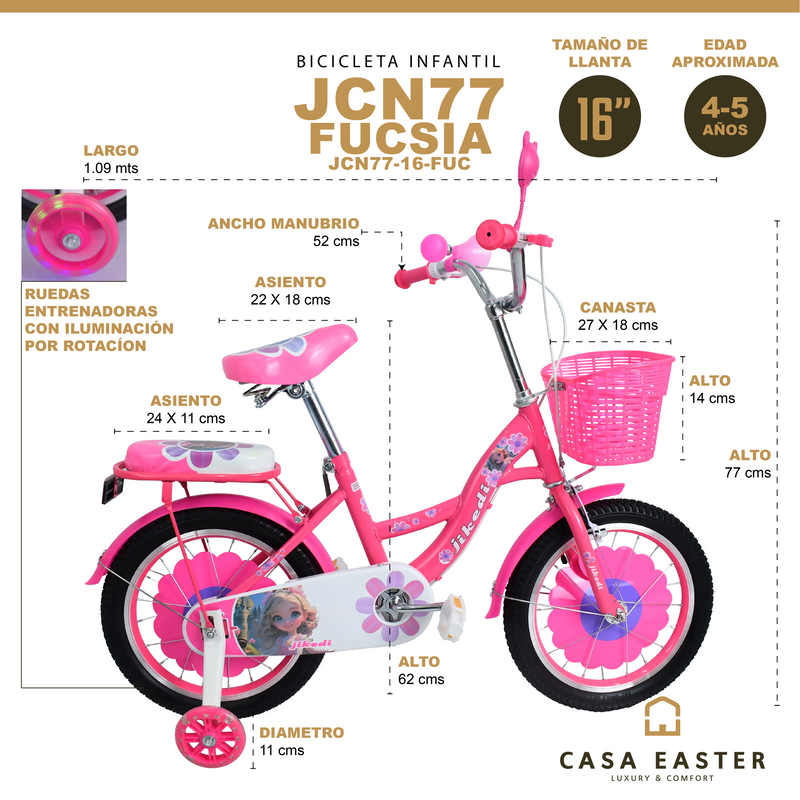 Cargue la imagen en el visor de la galería, Bicicleta Infantil de 16" JCN77-16 color Fucsia - JCN7716-FUC