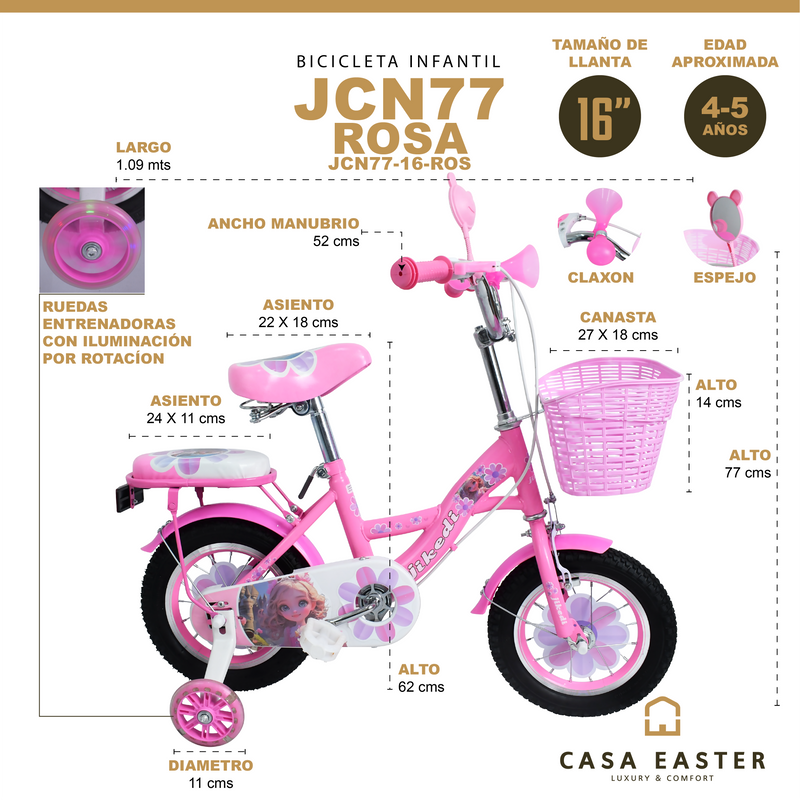 Cargue la imagen en el visor de la galería, Bicicleta Infantil de 16" JCN77-16 color Rosa - JCN77-16-ROSA