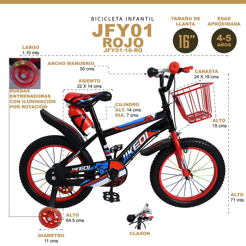 Cargue la imagen en el visor de la galería, Bicicleta Infantil de 16" JYF01-16 color Rojo - JYF0116-RO