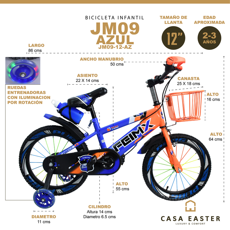 Cargue la imagen en el visor de la galería, Bicicleta Infantil de 12" JM09-12 color Azul - JM09-12-AZ
