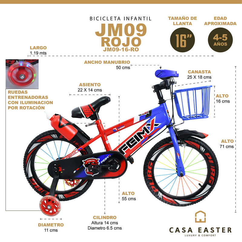 Cargue la imagen en el visor de la galería, Bicicleta Infantil de 16" JM09-16 color Rojo - JM09-16-RO