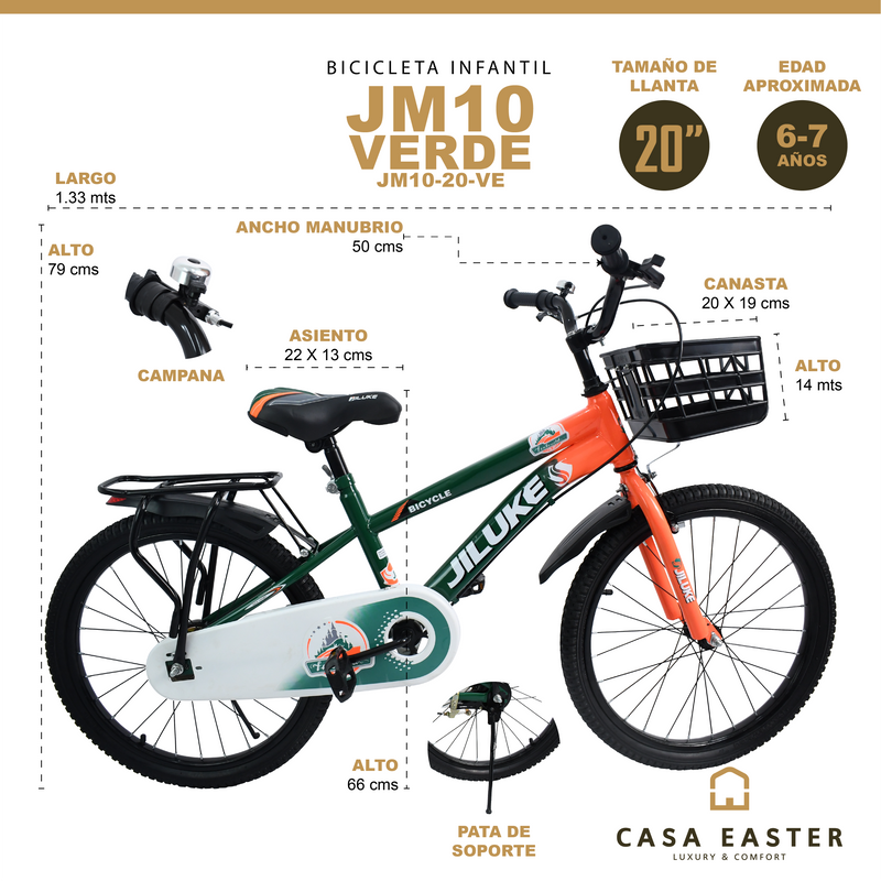 Cargue la imagen en el visor de la galería, Bicicleta Infantil de 20" JM10-20 color Verde - JM1020-VE