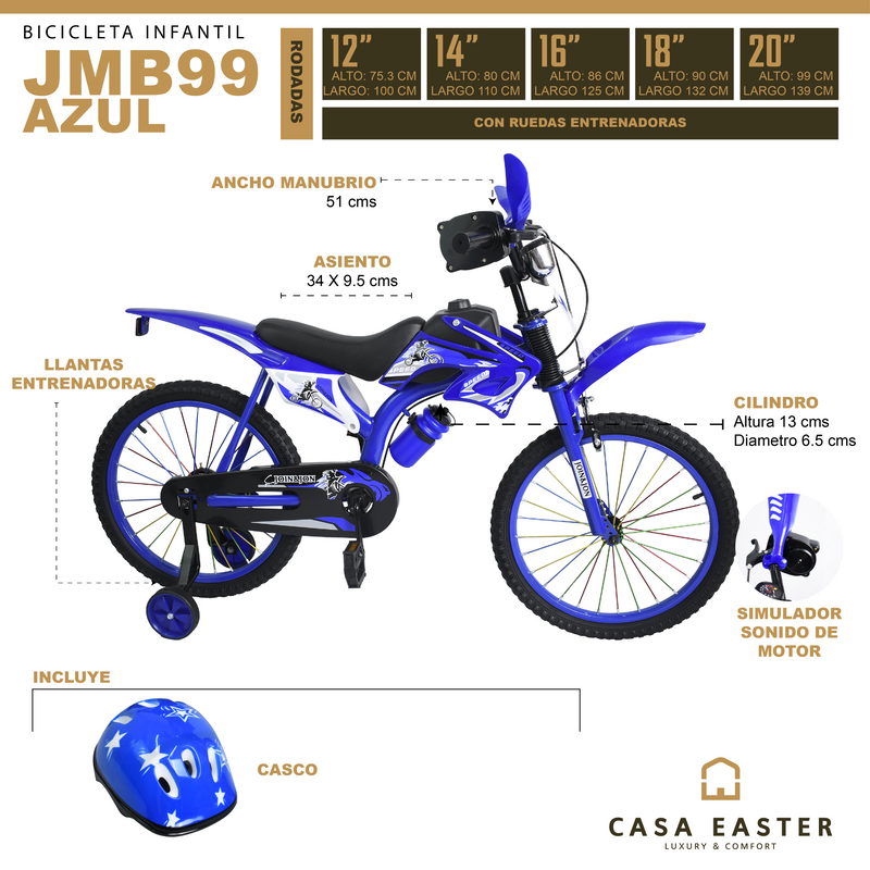 Cargue la imagen en el visor de la galería, Bicicleta de 12" JMB99 color AZUL - JMB9912-AZ