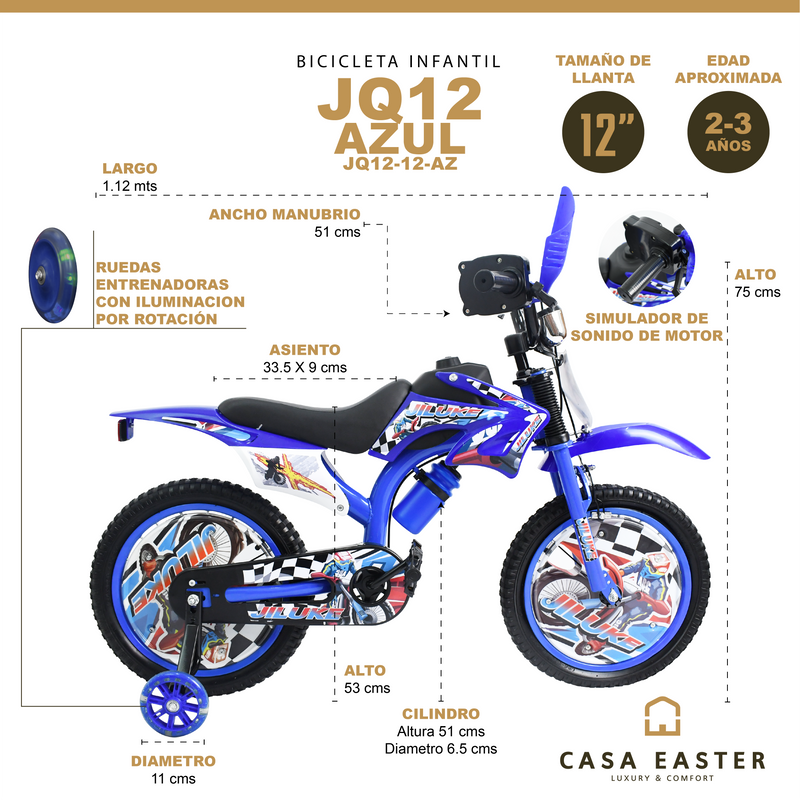 Cargue la imagen en el visor de la galería, Bicicleta Infantil de 12" JQ12-12 color Azul - JQ1212-AZ