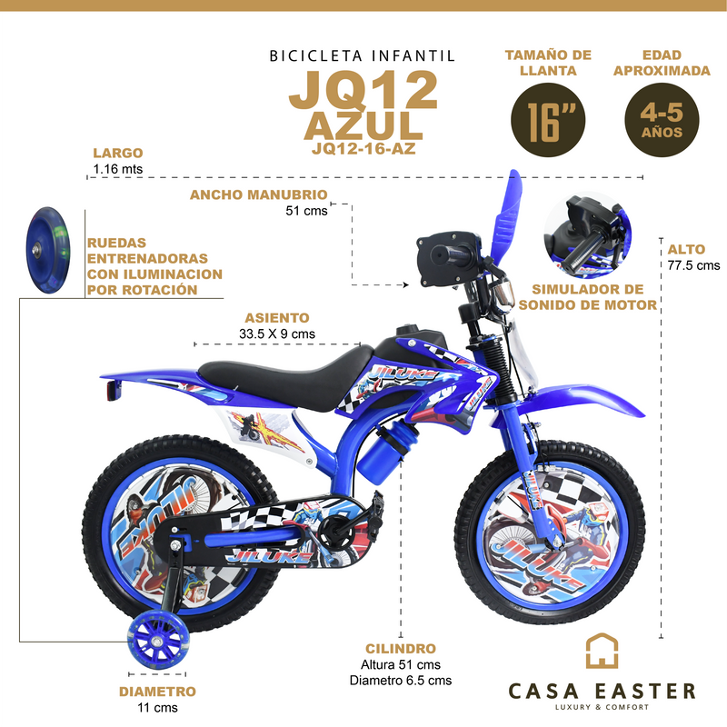 Cargue la imagen en el visor de la galería, Bicicleta Infantil de 16" JQ12-16 color Azul - JQ1216-AZ