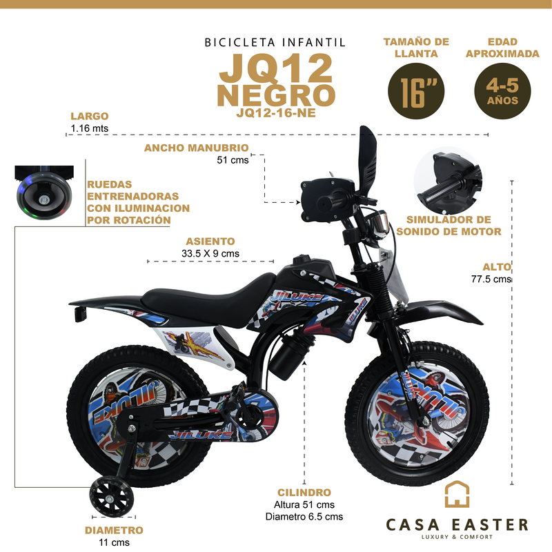 Cargue la imagen en el visor de la galería, Bicicleta Infantil de 16" JQ12-16 color Negro - JQ1216-NE