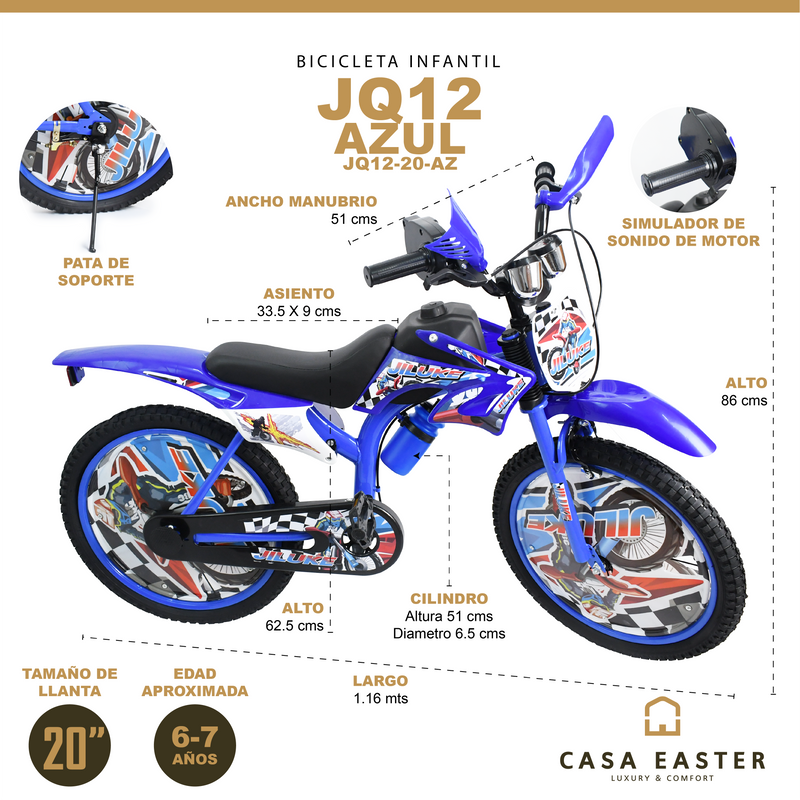 Cargue la imagen en el visor de la galería, Bicicleta Infantil de 20" JQ12-20 color Azul - JQ1220-AZ