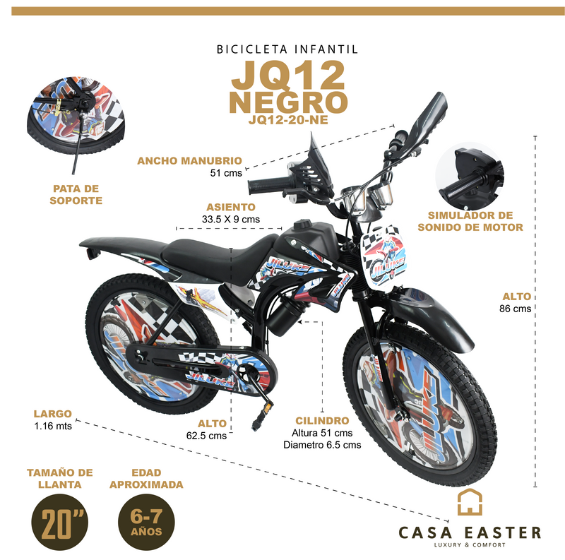 Cargue la imagen en el visor de la galería, Bicicleta Infantil de 20" JQ12-20 color Negro - JQ1220-NE