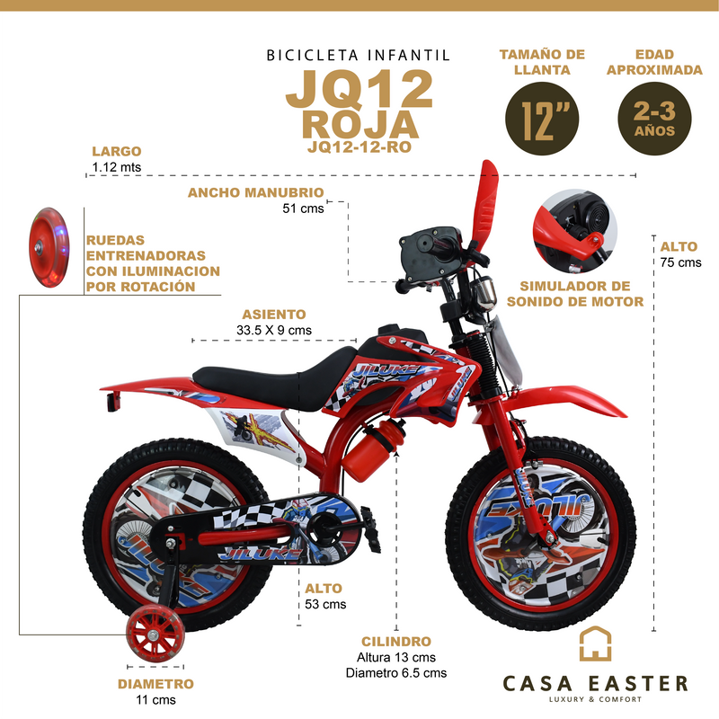 Cargue la imagen en el visor de la galería, Bicicleta Infantil de 12" JQ12-12 color Rojo - JQ1212-RO