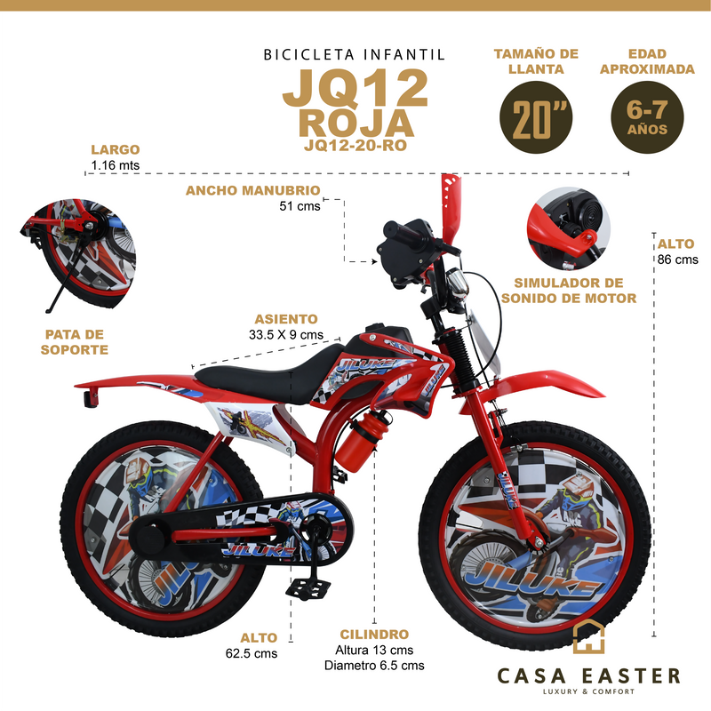 Cargue la imagen en el visor de la galería, Bicicleta Infantil de 20" JQ12-20 color Rojo - JQ1220-RO