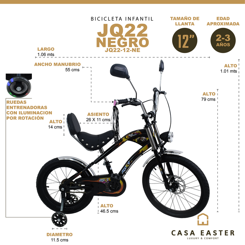 Cargue la imagen en el visor de la galería, Bicicleta Infantil de 12" JQ22-12 color Negro - JQ2212-NE