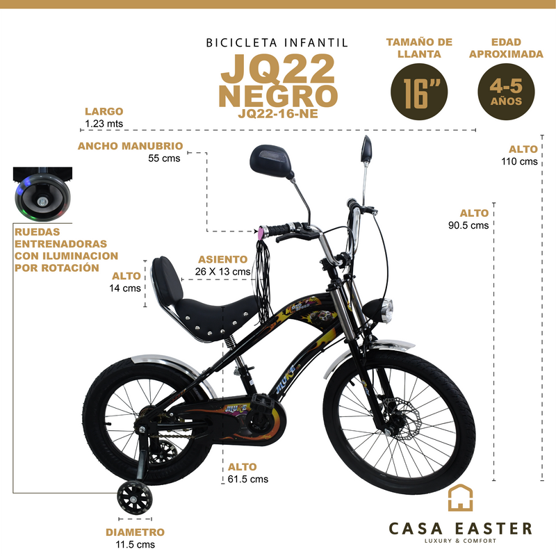 Cargue la imagen en el visor de la galería, Bicicleta Infantil de 16" JQ22-16 color Negro - JQ2216-NE