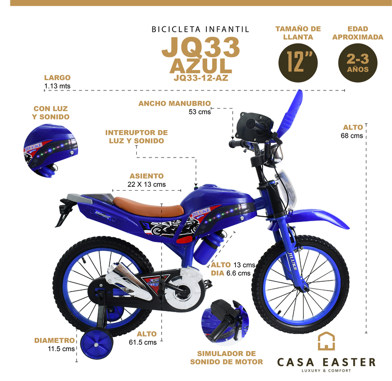 Cargue la imagen en el visor de la galería, Bicicleta Infantil de 12" JQ33-12 color Azul - JQ3312-AZ