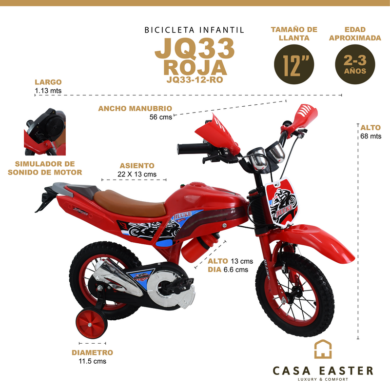 Cargue la imagen en el visor de la galería, Bicicleta Infantil de 12" JQ33-12 color Rojo - JQ3312-RO
