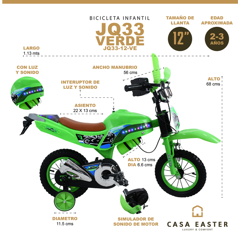 Cargue la imagen en el visor de la galería, Bicicleta Infantil de 12" JQ33-12 color Verde - JQ3312-VE