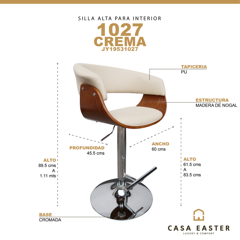 Cargue la imagen en el visor de la galería, Silla alta de Interior JY1953 - 1027 color crema&walnu - JY1953 / 1027