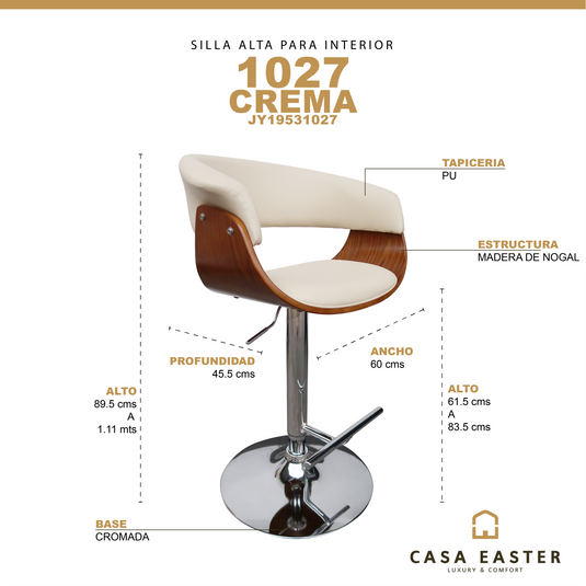 Silla alta de Interior JY1953 - 1027 color crema&walnu - JY1953 / 1027