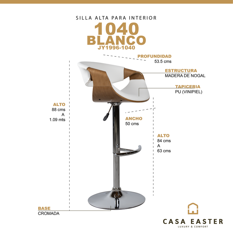 Cargue la imagen en el visor de la galería, Silla Alta de Barra para Interior JY1996 - 1040 Color blanco / café - JY1996-1040