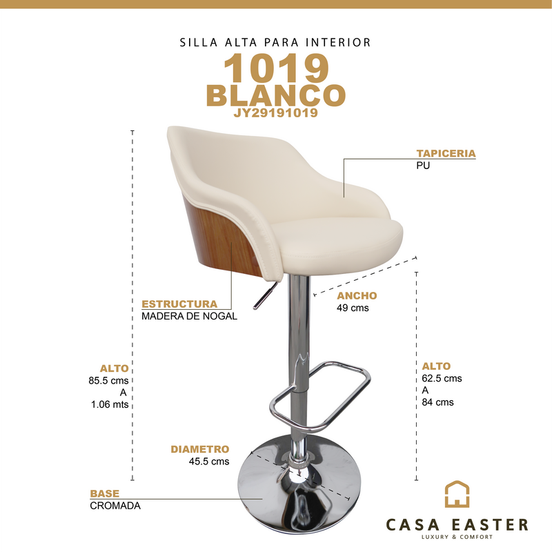 Cargue la imagen en el visor de la galería, Silla Alta de Barra para Interior Color Crema&walnut JY2919 - JY2919 / 1019