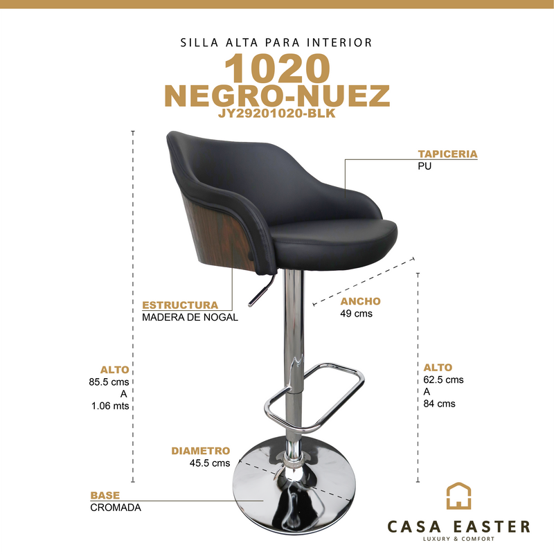 Cargue la imagen en el visor de la galería, Silla Alta de Barra para Interior Color Negro JY2920 - JY2920 / 1020