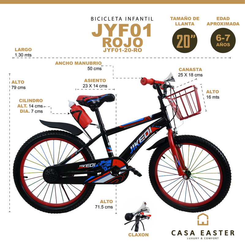 Cargue la imagen en el visor de la galería, Bicicleta Infantil de 20" JYF01-20 color Rojo - JYF0120-RO
