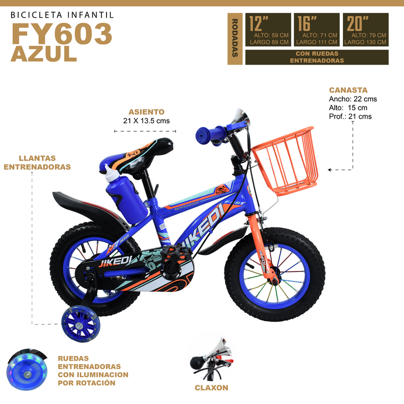 Cargue la imagen en el visor de la galería, Bicicleta Infantil de 16" YF603 color Azul - 16YF603-BL