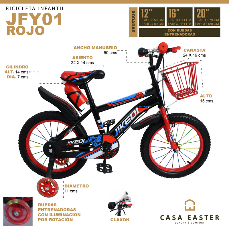 Cargue la imagen en el visor de la galería, Bicicleta Infantil de 16" YF603 color Rojo- 16YF603-RO