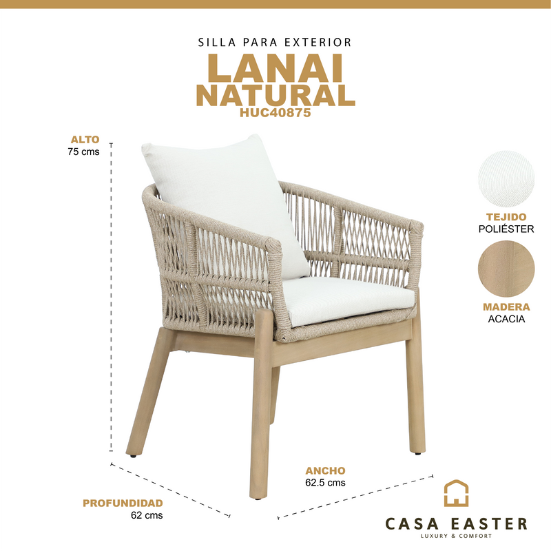 Cargue la imagen en el visor de la galería, Silla de madera para exterior e interior Lanai color natural- HUC40875