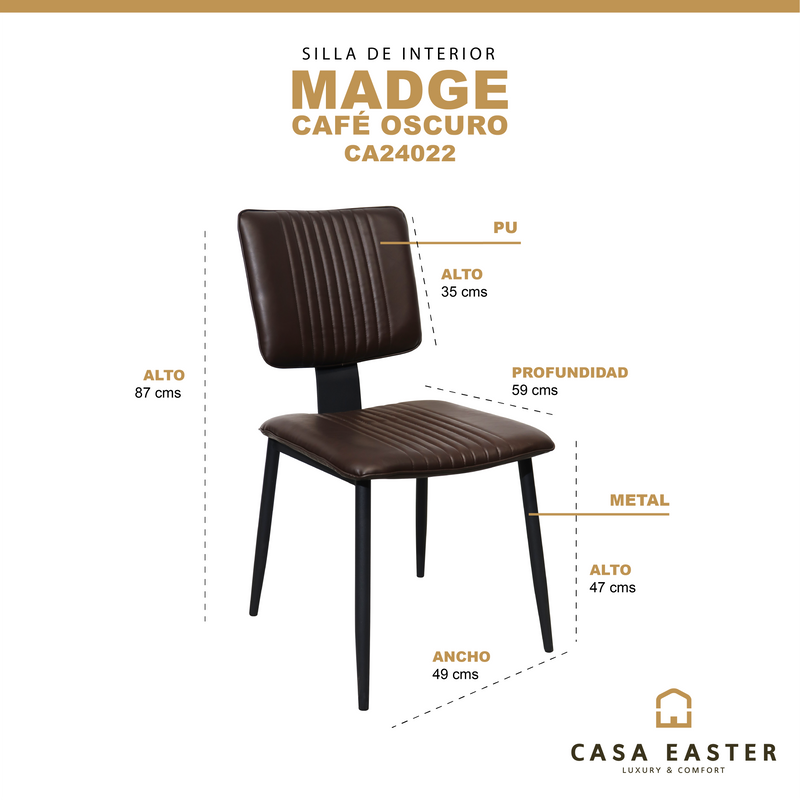 Cargue la imagen en el visor de la galería, Silla de Interior Madge color café oscuro - CA24022