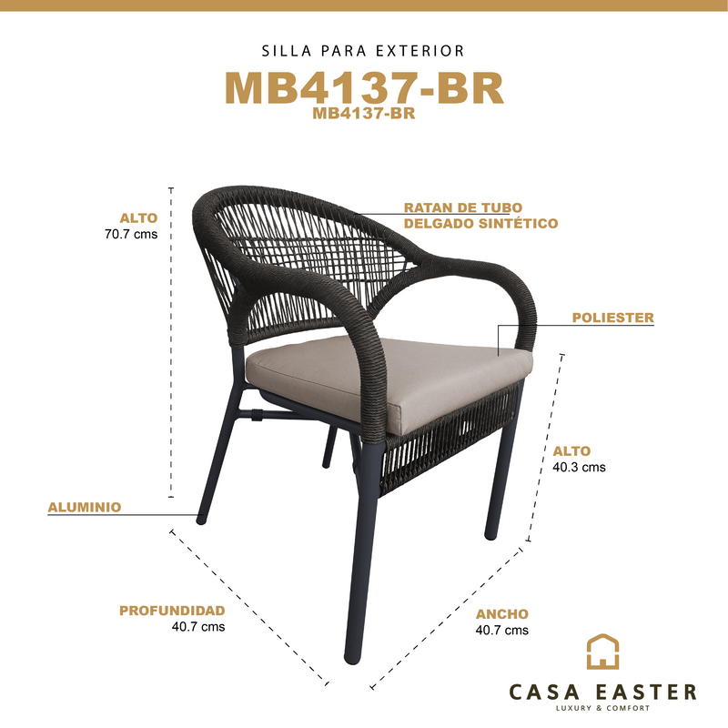 Cargue la imagen en el visor de la galería, Silla de Aluminio MB4137 Color café - MB4137-BR