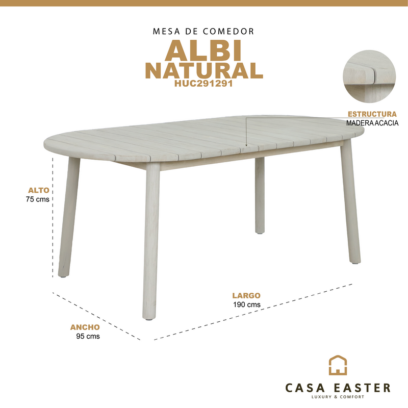 Cargue la imagen en el visor de la galería, Mesa de comedor Albi 1.9M de madera - HUC291291