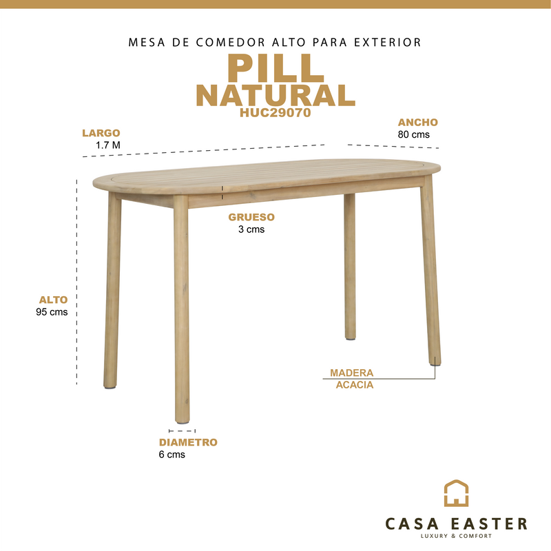 Cargue la imagen en el visor de la galería, Mesa de comedor de barra Pill 1.7M*80 color natural - HUC29070