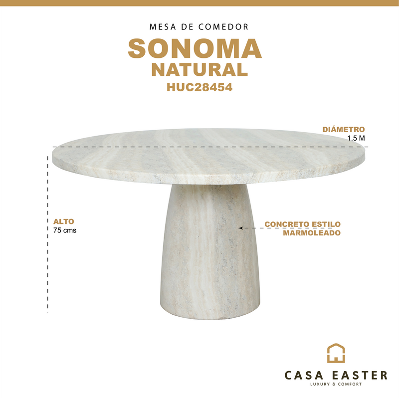 Cargue la imagen en el visor de la galería, Mesa de comedor para interior y exterior SONOMA 1.5M redonda, estilo marmol - HUC28454