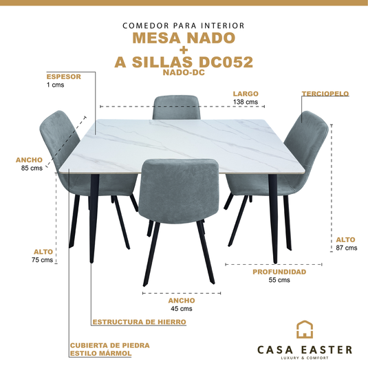 Comedor Nado 1.4 M + 4 Sillas DC052 - NADO-DC